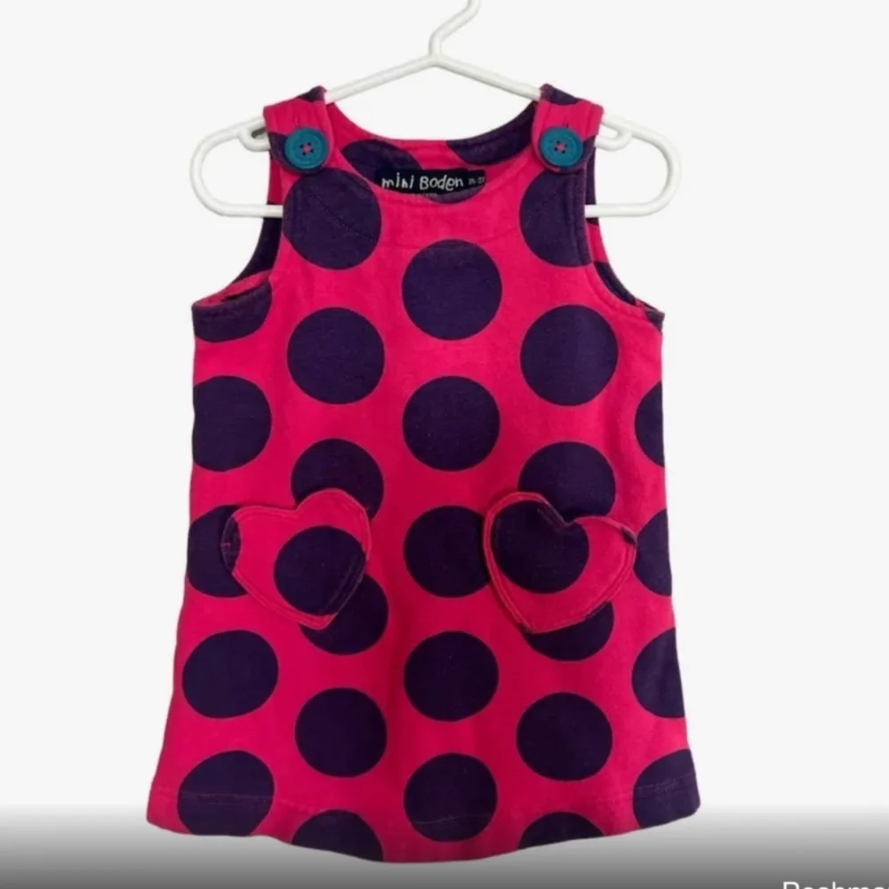 Mini Boden Polka Dot Heart Pocket Pinafore Dress